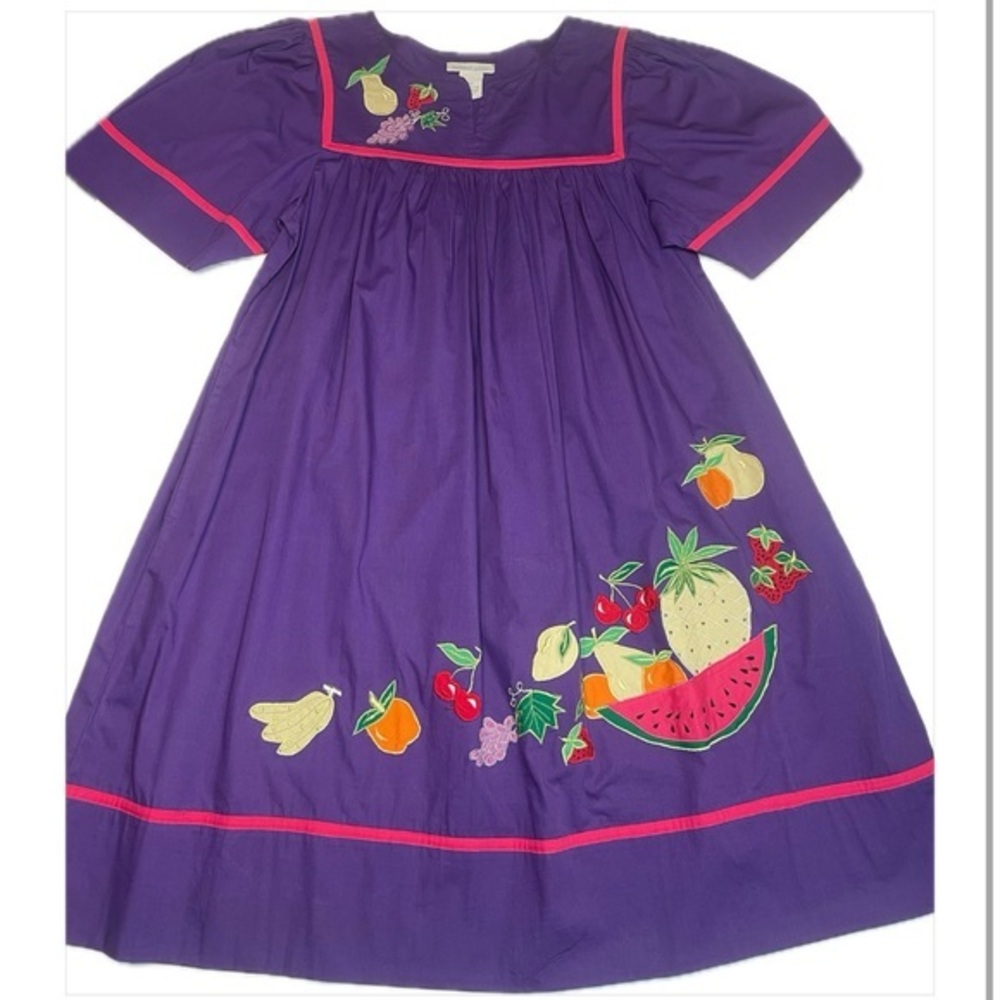 Bechamel Vintage Dress Embroidered Fruit With Pockets  Size S 100%COTTON